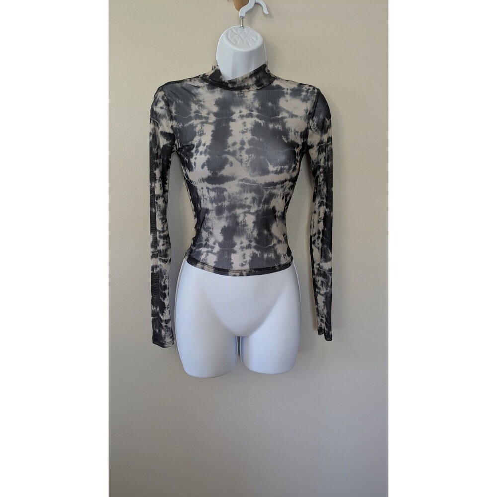 Garage Womens Mesh Top Sheer Layering Y2K Grunge Mock Neck Long Sleeve S/XS?